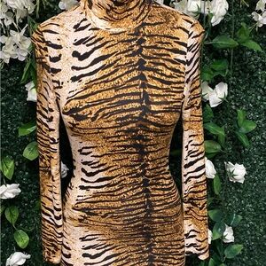 Tan and Cream Fitted Long Sleeve Body Dresses